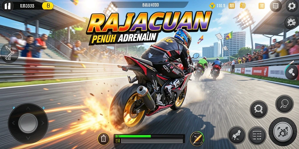 Gameplay seru balap motor di RAJACUAN yang penuh adrenalin.