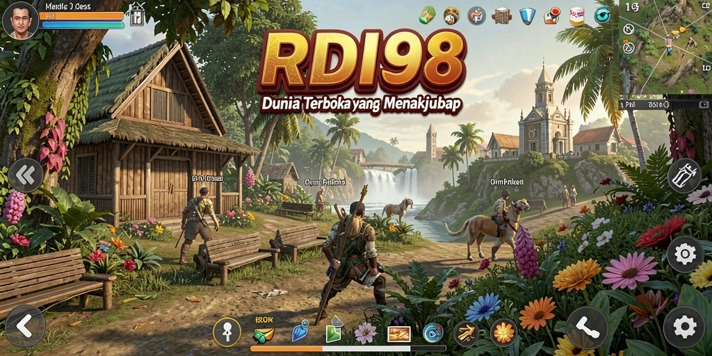 Tangkapan layar utama gameplay RDI88 yang menampilkan eksplorasi dunia terbuka.
