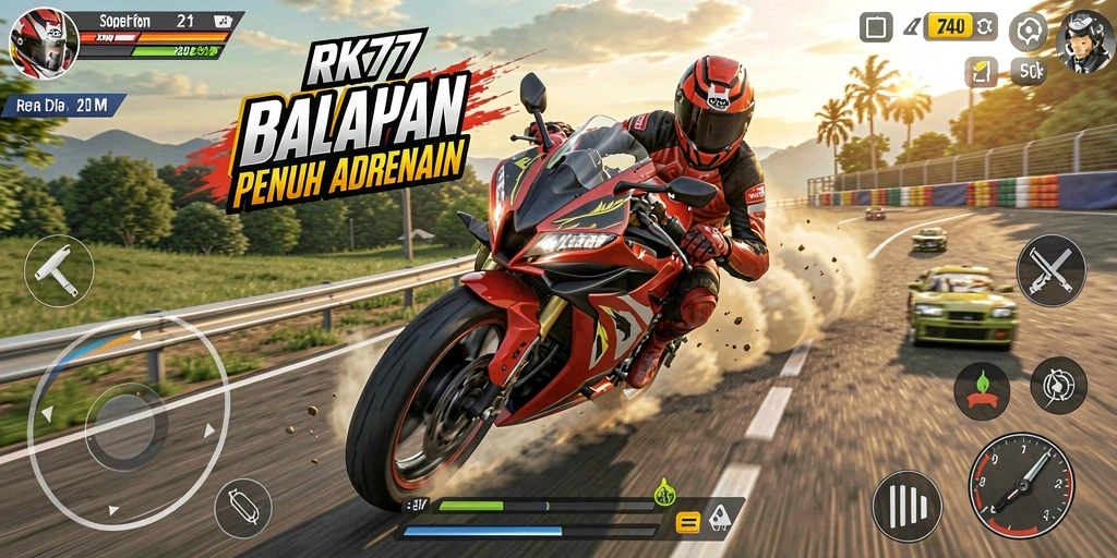 Gameplay menegangkan dalam balapan motor yang seru.